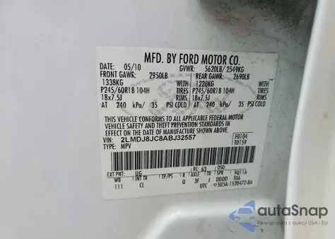 2010 Lincoln Mkx from USA, damaged, VIN 2LMDJ8JC8ABJ32557